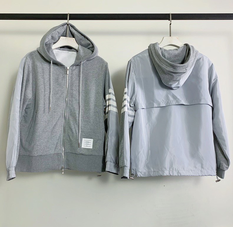 톰브라운 양면 후드 짚업 후드 그레이