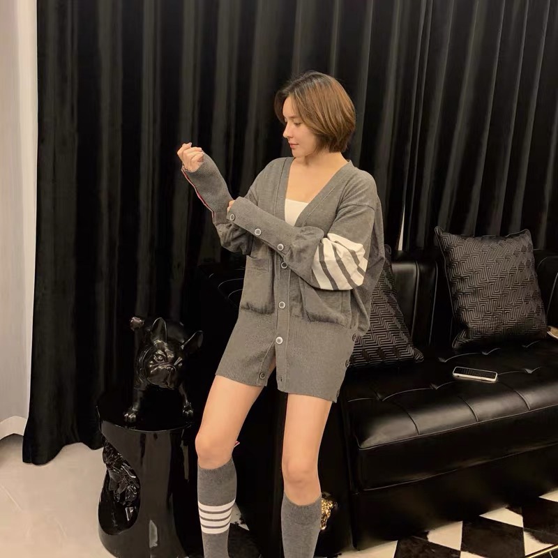 톰브라운 여자 롱가디건 그레이