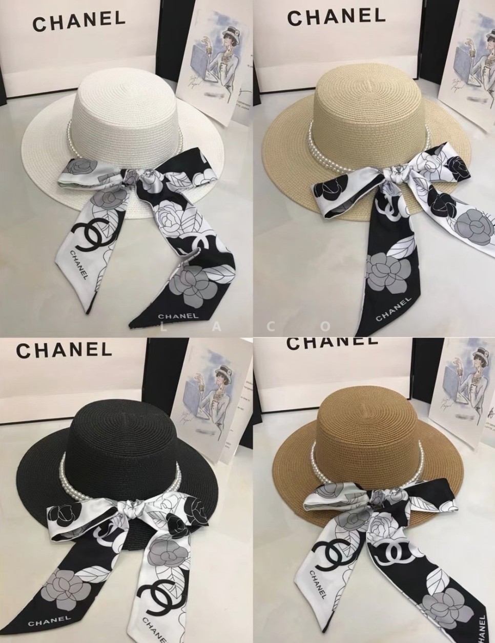 샤넬 라피아 라탄 모자 버킷햇 4컬러