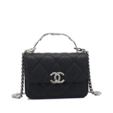 샤넬 로고 탑핸들 캐비어 블랙 풀박스 