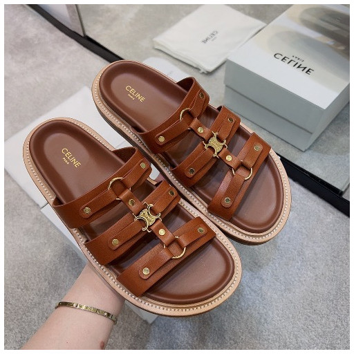 셀린느 티피 슬리퍼 뮬 브라운