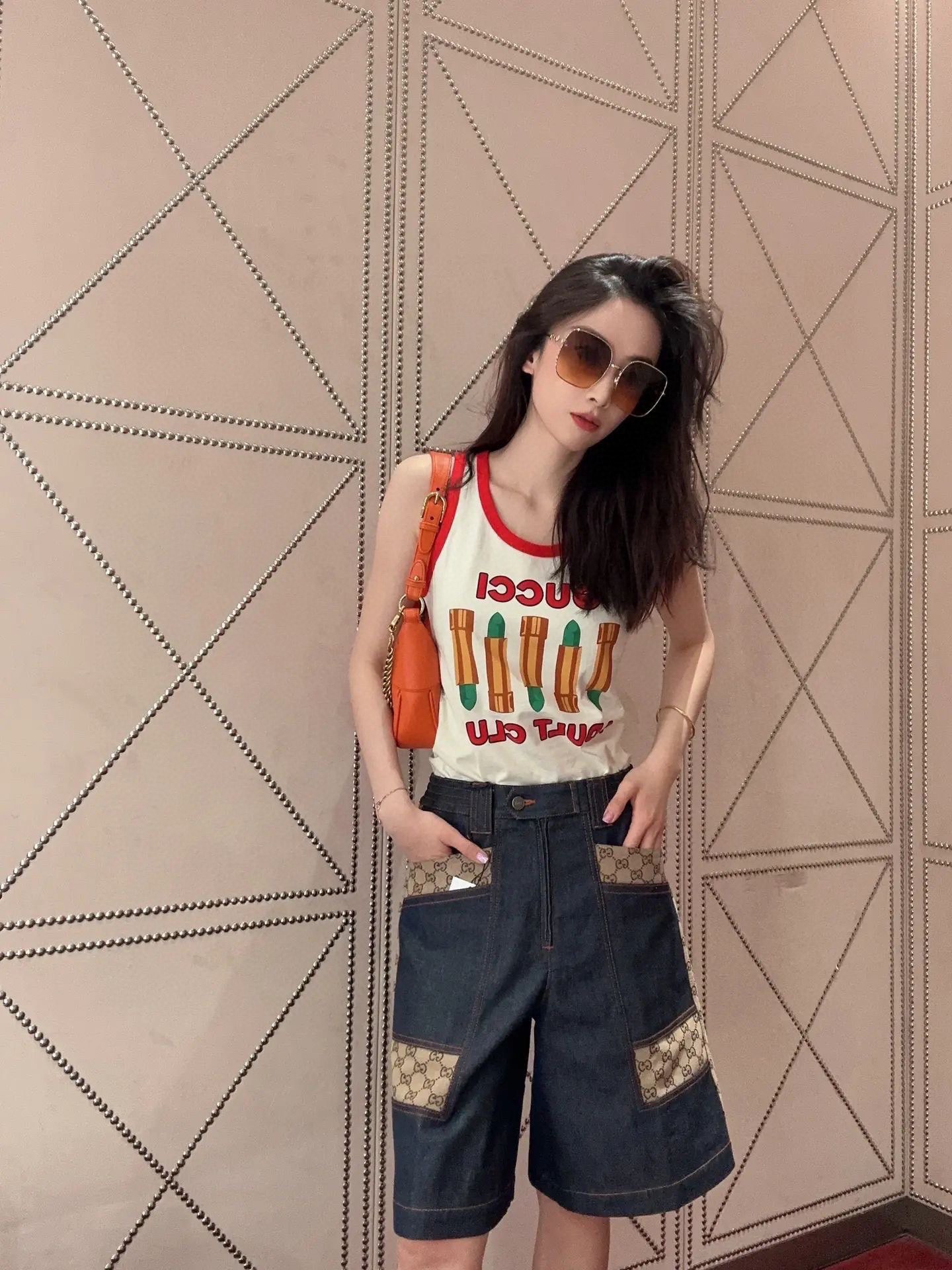 구찌 하이웨이스트 데님 버뮤다 쇼츠 반바지