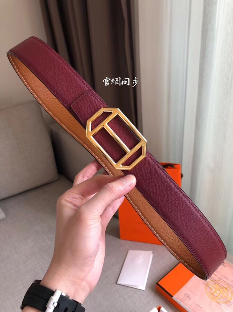 에르메스 양면벨트 버건디+브라운