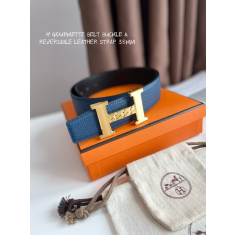 에르메스 2022 H GOURMETTE 체인 H 버클 리버시블 벨트 블루 컬러