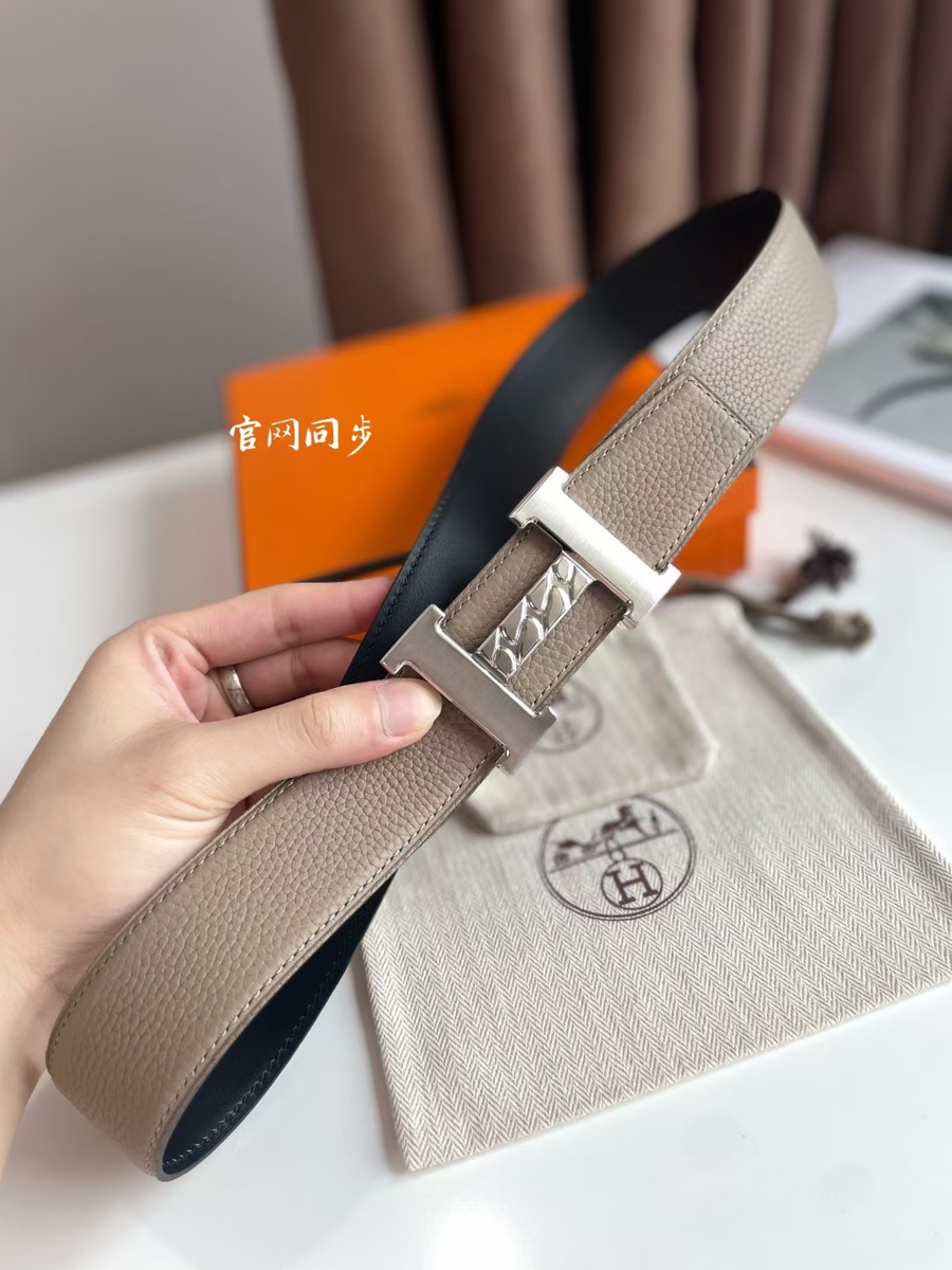 에르메스 2022 H GOURMETTE 체인 H 버클 리버시블 벨트 베이지 그레이 컬러