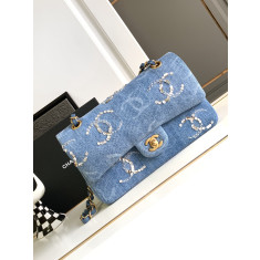 샤넬 23K 시퀸 CC로고 데님 플랩백 25cm