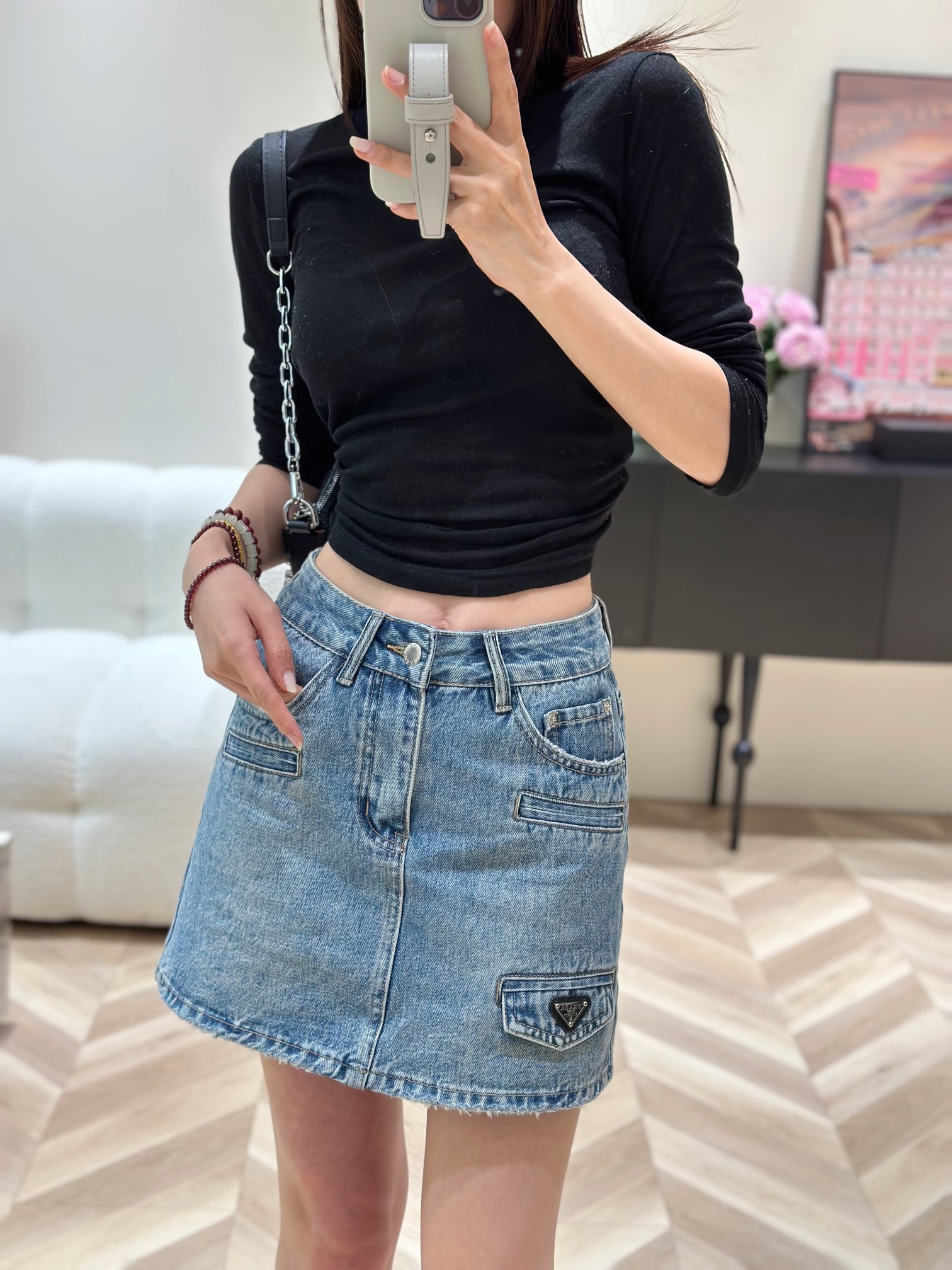 프라다 여성 데님 반바지