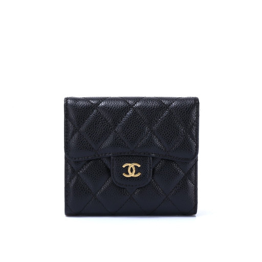 샤넬 클래식 캐비어 반지갑 블랙 금장 