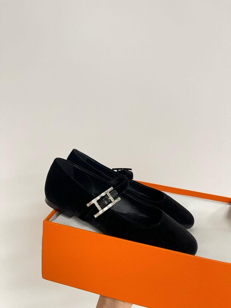 에르메스 Jane 제인 메리제인 발레리나 벨벳 플랫 슈즈