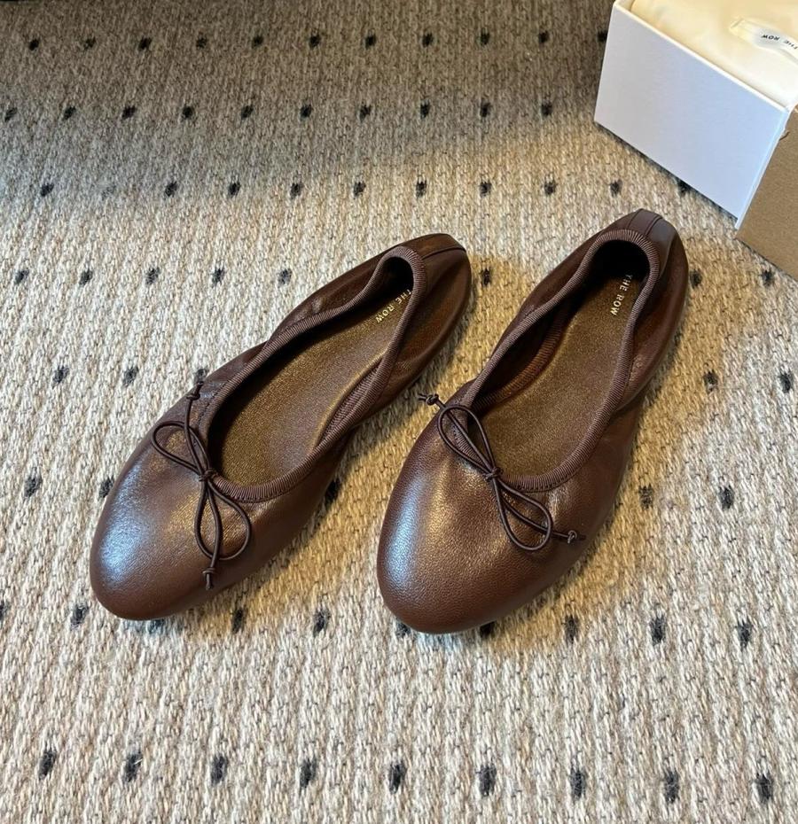 더로우 가죽 발레리나 플랫슈즈