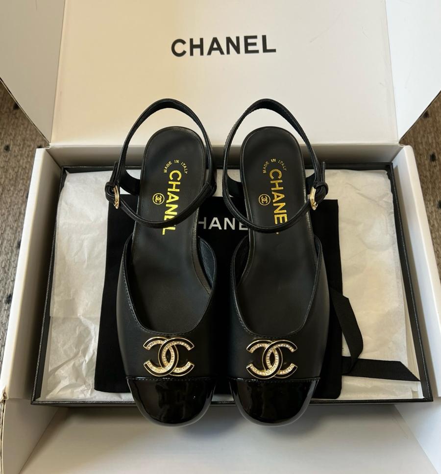 샤넬 CC로고 메리제인 투톤 스트랩 플랫슈즈