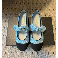 샤넬 메리제인 데님 리본 플랫슈즈