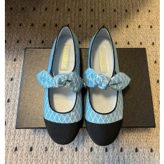 샤넬 메리제인 데님 리본 플랫슈즈