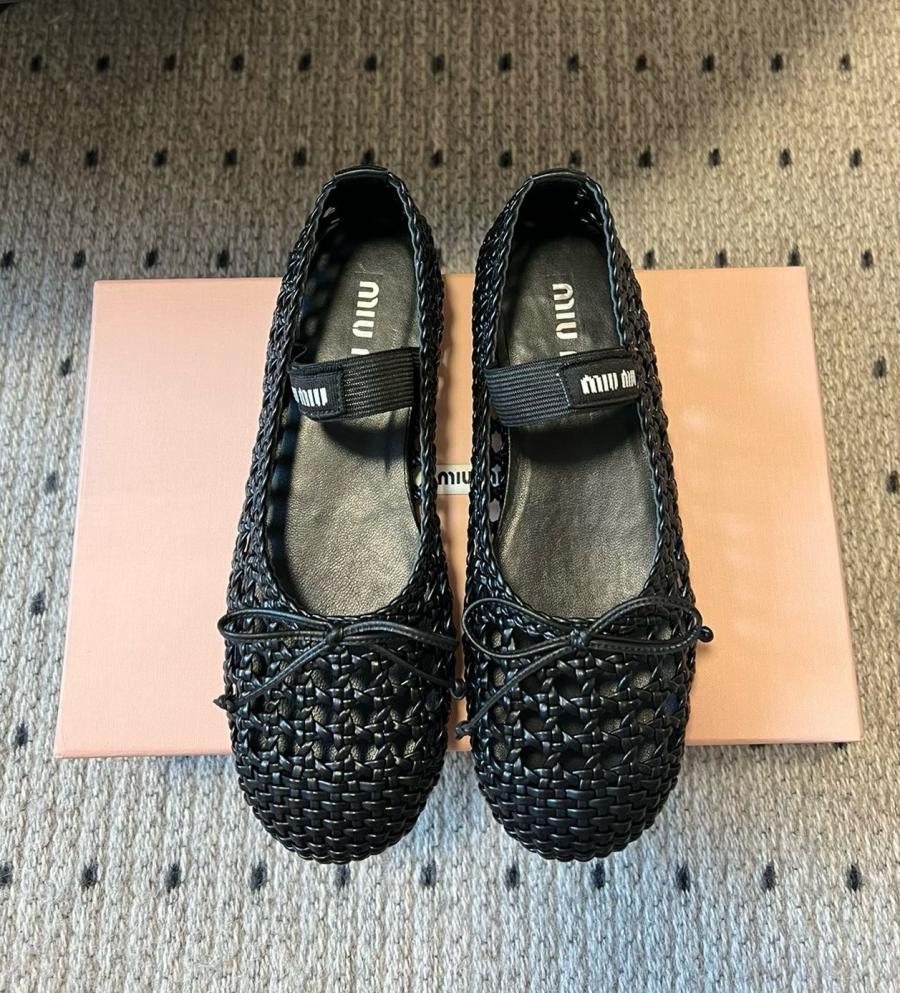 미우미우 라피아 메리제인 발레리나 플랫슈즈