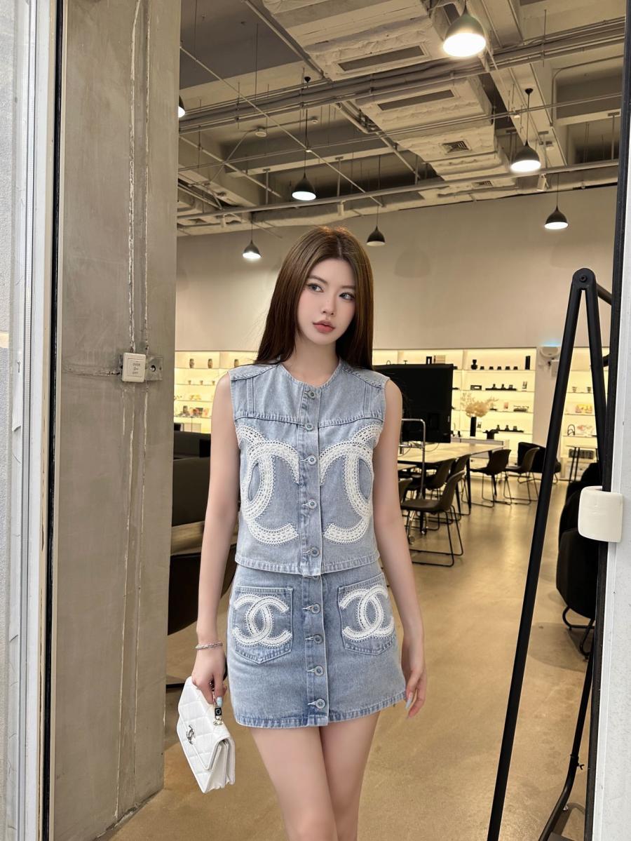샤넬 데님 베스트 스커트 셋업