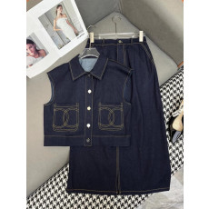 샤넬 25ss 데님 베스트 셋업