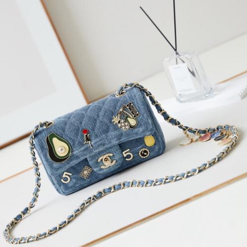 샤넬 뉴미니 멀티참 데님 플랩백