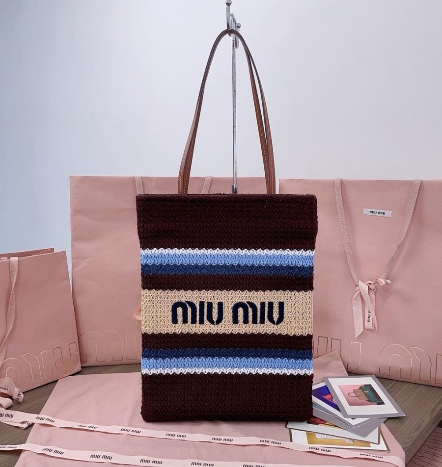 미우미우 5BG248 로고 크로셰 토트백