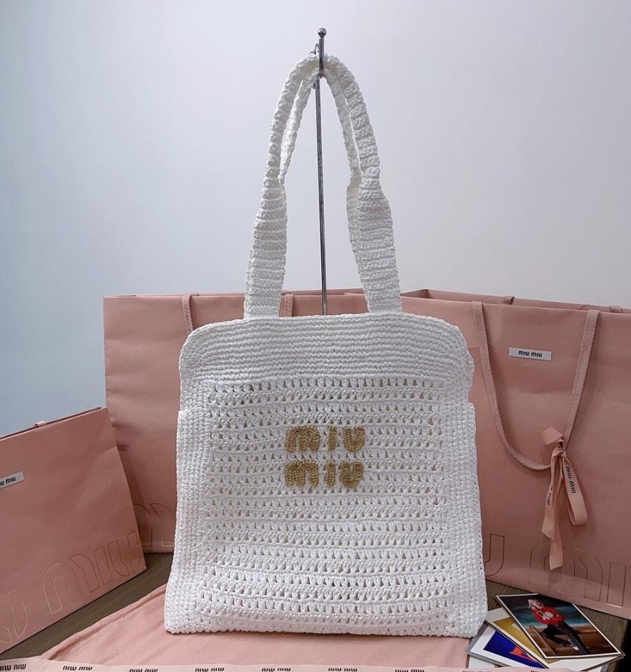 미우미우 5BG230 우븐 패브릭 크로셰 숄더백