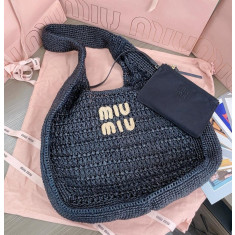 미우미우 5BC116 우븐 패브릭 호보백