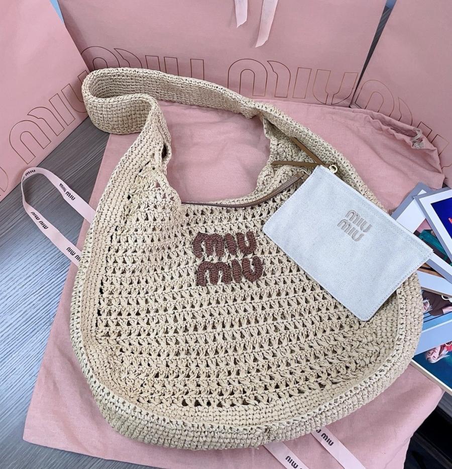 미우미우 5BC116 우븐 패브릭 호보백