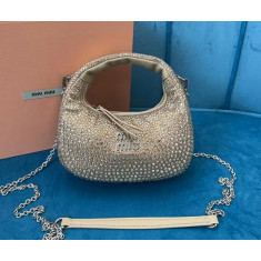 미우미우 5BP078 새틴 실크 크리스탈 큐빅 미니 호보백