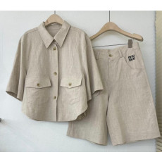 미우미우 린넨 카라 반팔자켓 셋업 2컬러 (국내배송)