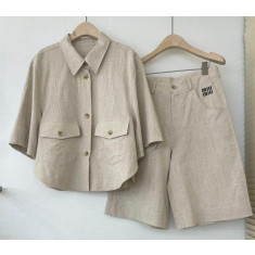 미우미우 린넨 카라 반팔자켓 셋업 2컬러 (국내배송)