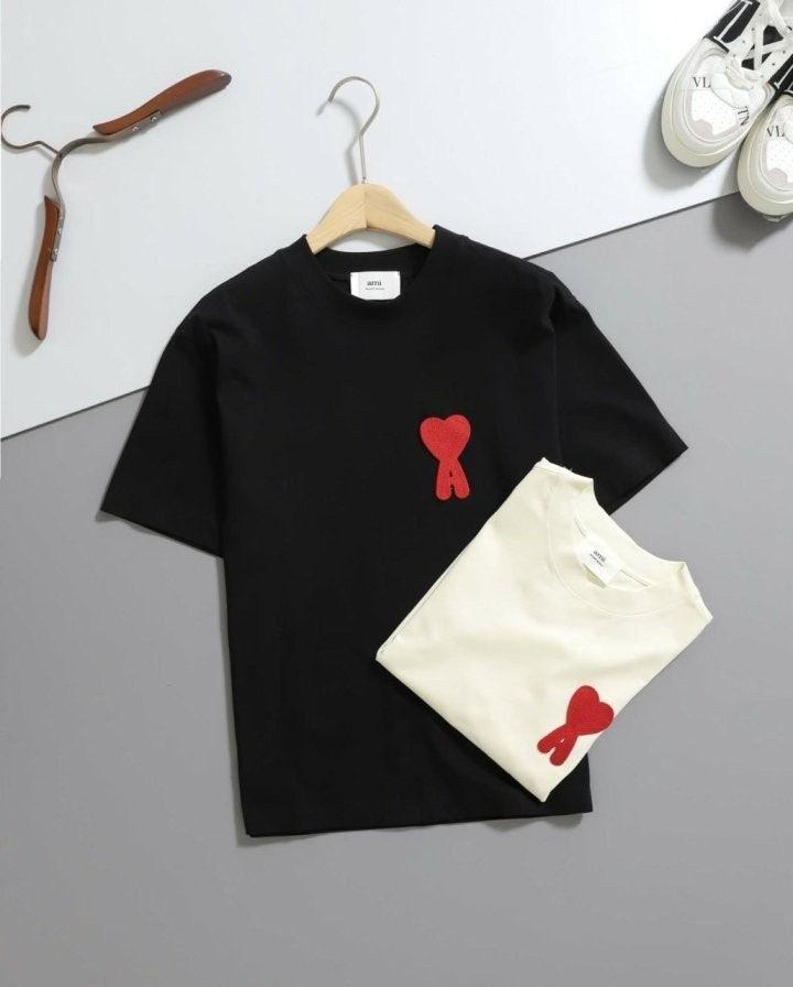 아미 자수로고 빅하트 라운드 티셔츠 남녀공용 2컬러 (국내배송)