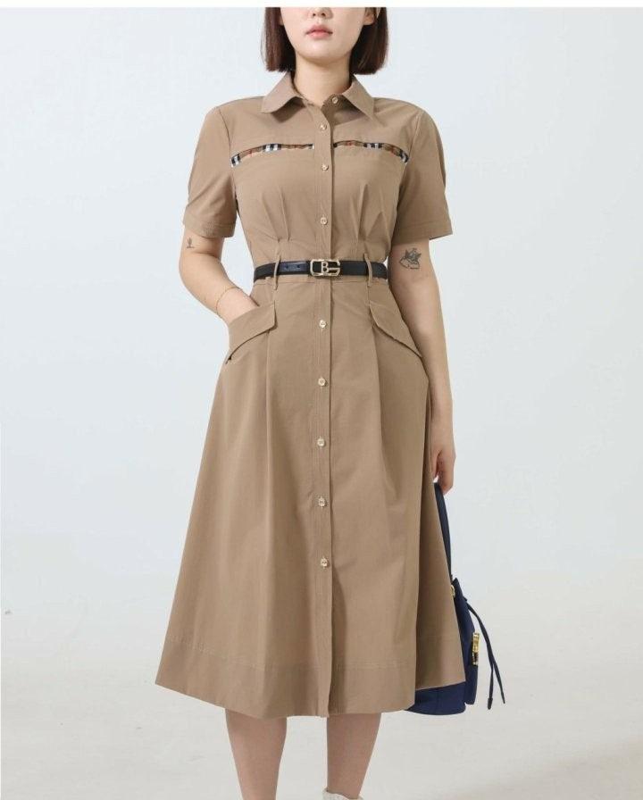버버리 벨티드 솔리드 셔츠 원피스 2컬러 (국내배송)