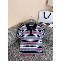 셀린느 스트라이프 크롭 폴로 반팔 니트