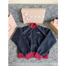 미우미우 핀스트라이프 지퍼 블루종 자켓