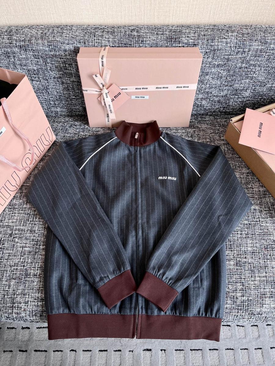 미우미우 핀스트라이프 지퍼 블루종 자켓