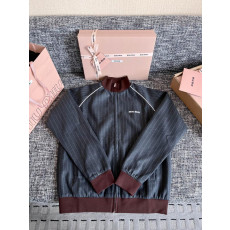 미우미우 핀스트라이프 지퍼 블루종 자켓