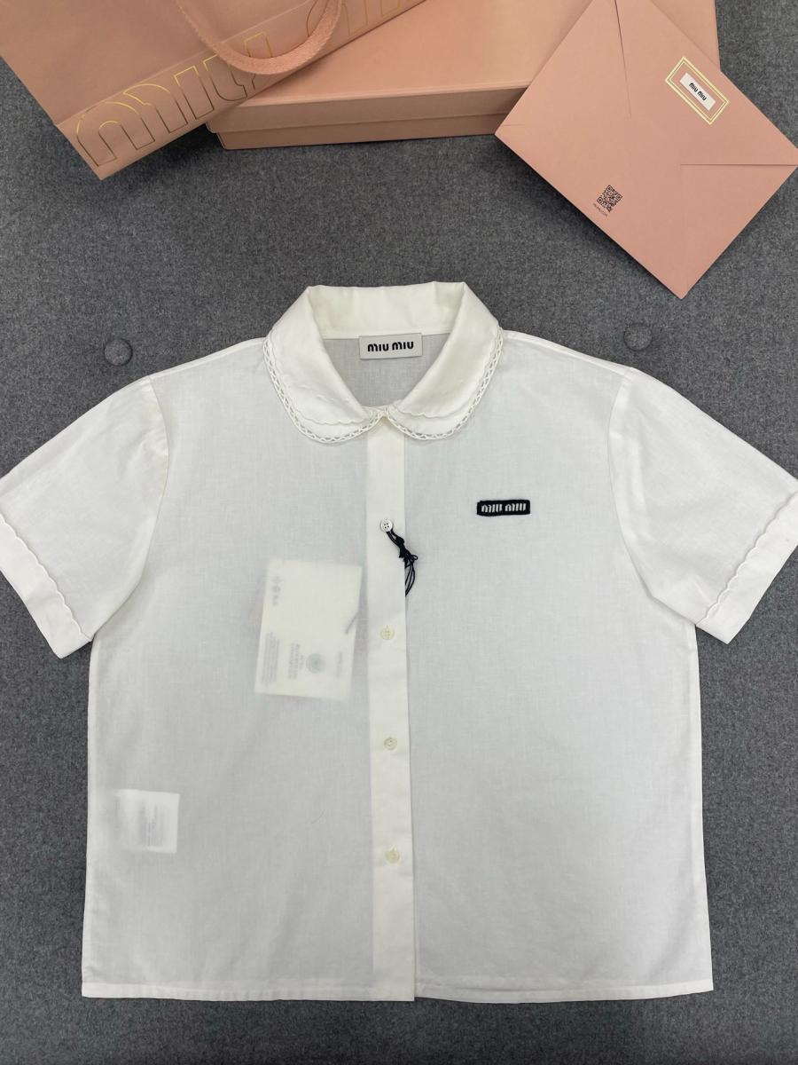 미우미우 슬러브 포플린 반팔 셔츠