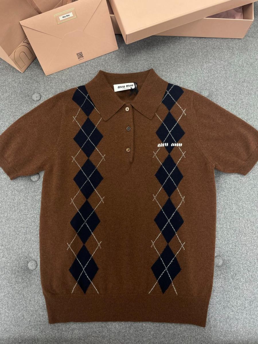 미우미우 캐시미어 폴로 반팔 니트