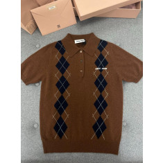 미우미우 캐시미어 폴로 반팔 니트