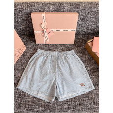 미우미우 스트라이프 샴브레이 버뮤다 반바지