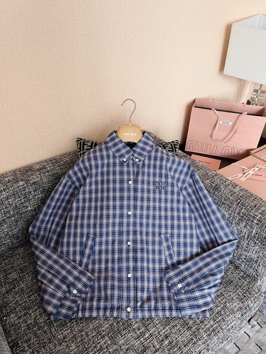 미우미우 체크 블루종자케