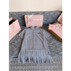 미우미우 플리츠 체크 포플린 원피스