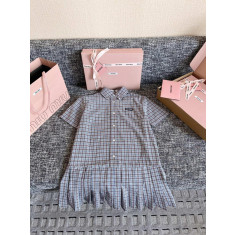 미우미우 플리츠 체크 포플린 원피스