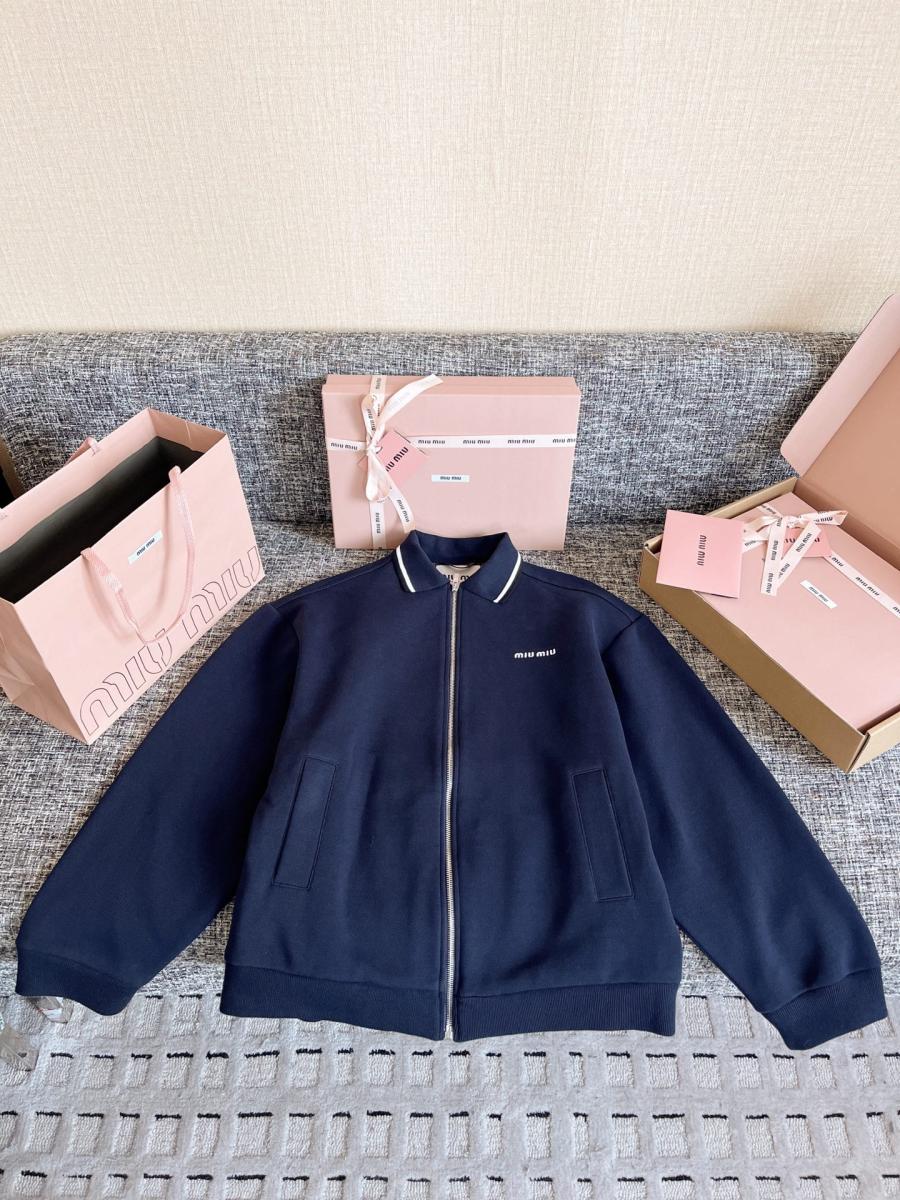 미우미우 플록 샴브레이 블루종 자켓