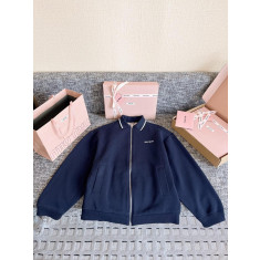 미우미우 플록 샴브레이 블루종 자켓