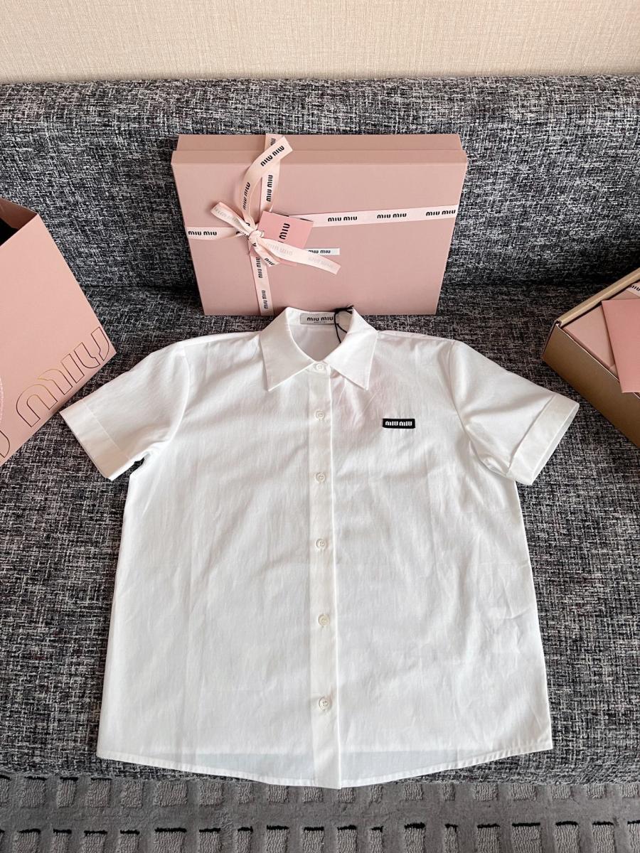 미우미우 슬러브 포플린 반팔 셔츠