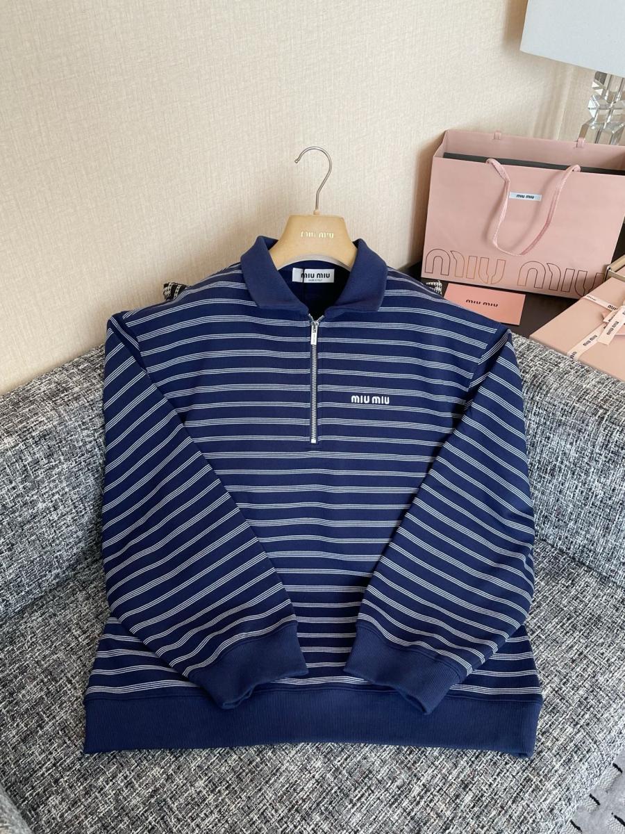 미우미우 스트라이프 지퍼 폴로 맨투맨