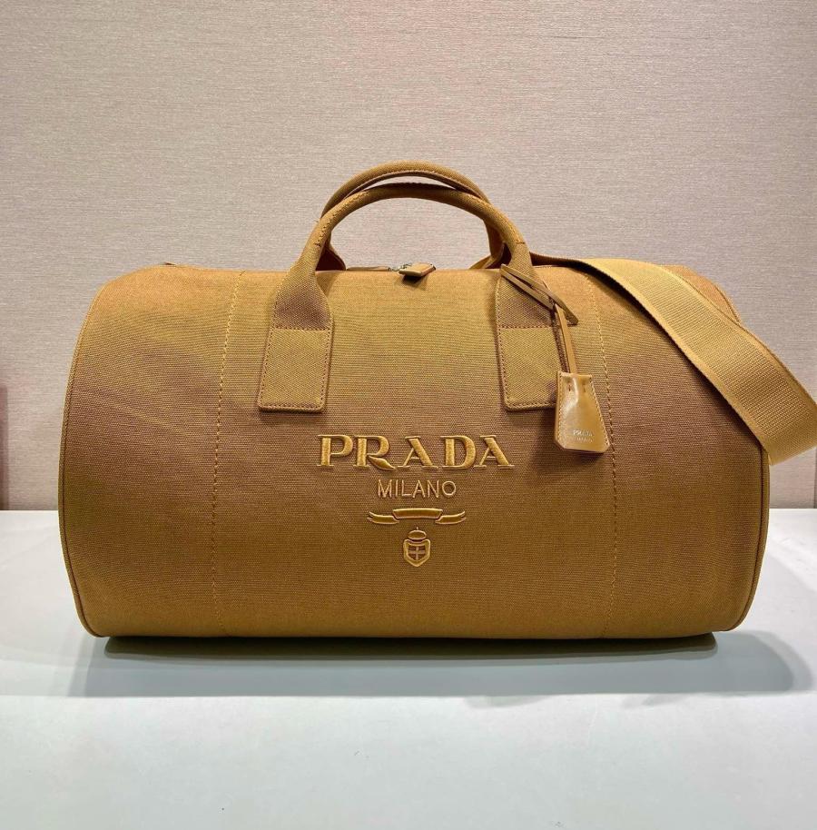 프라다 2VC051 캔버스 엠보스드 로고 더플 타바코