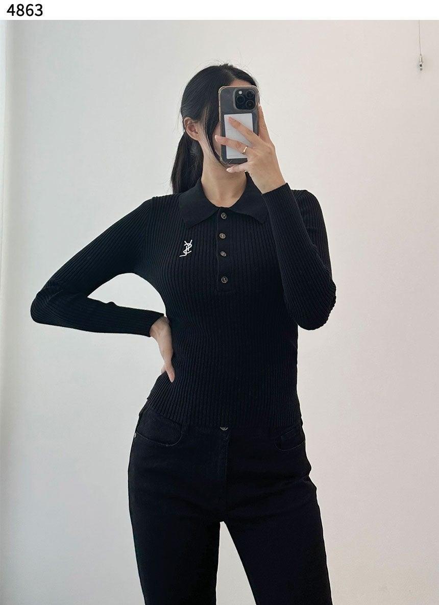 생로랑 카브리엘 자수 골지 티셔츠 2컬러 (국내배송)