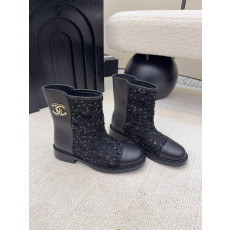 샤넬 시퀸 가죽 부츠