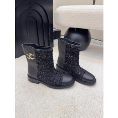 샤넬 시퀸 가죽 부츠