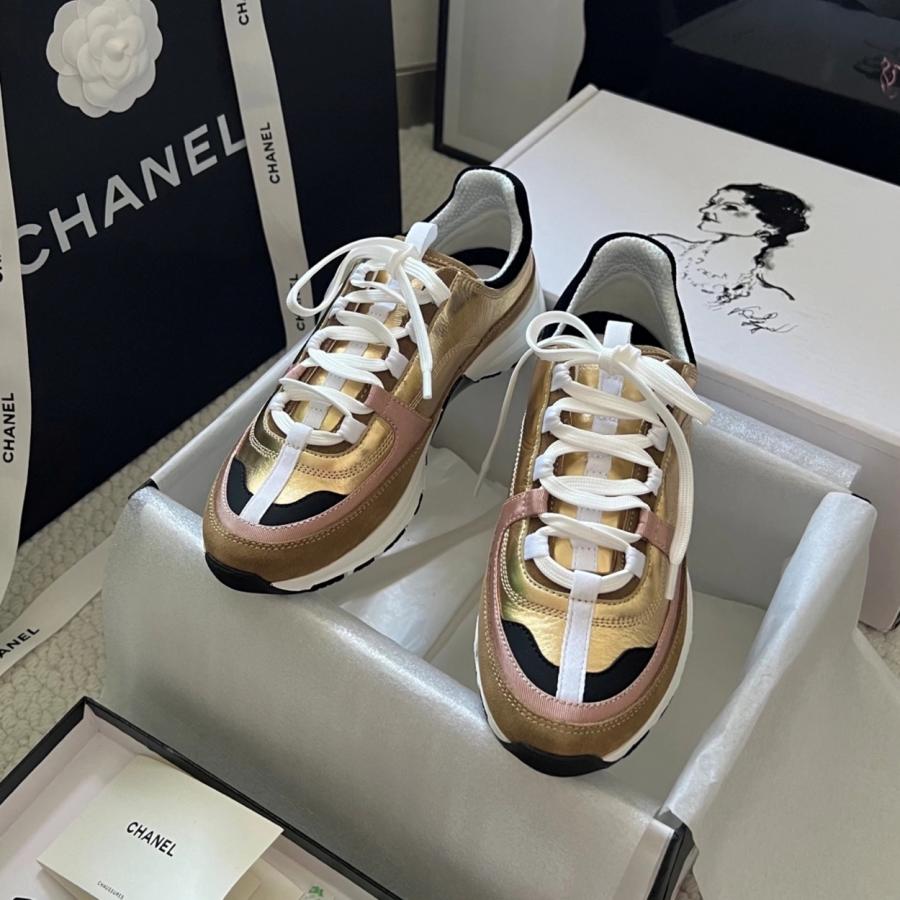 샤넬 25B 믹스드파이버 스니커즈 골드 블랙